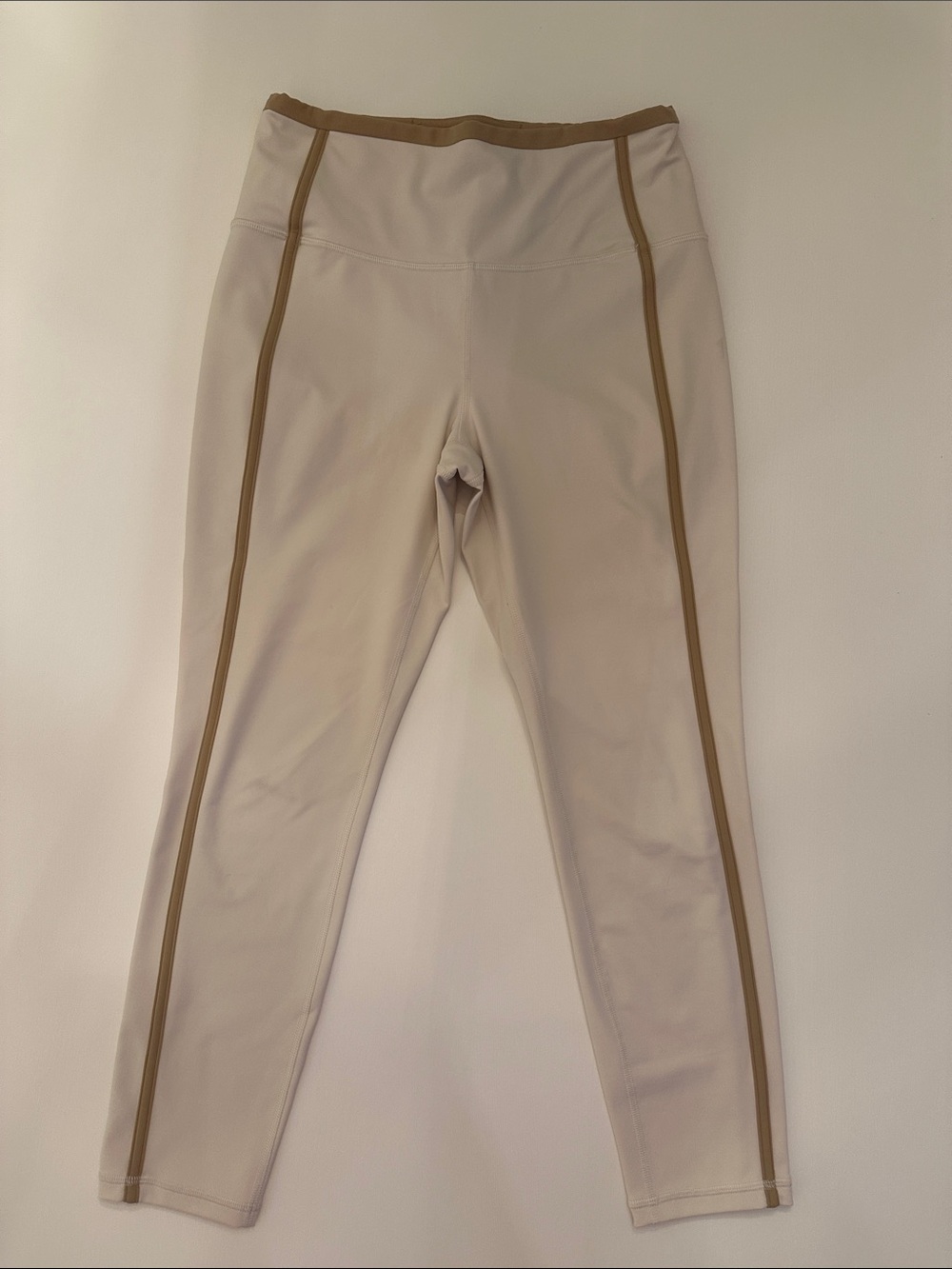 Athleta Cream Leggings with Tan Side Trim
